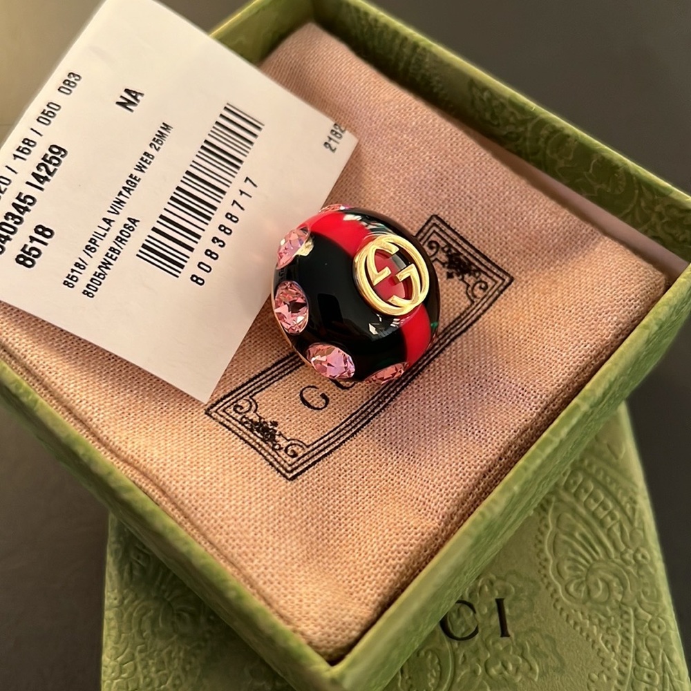 Gucci Black and Red Brooch with Pink Accents
